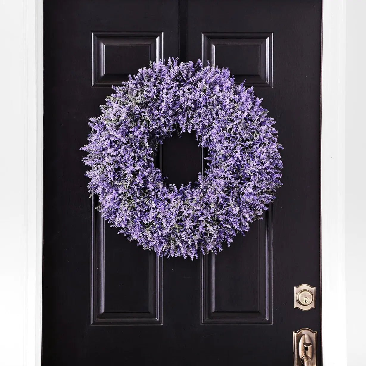 SW1391-PM24_2 Lifelike Faux Garden Lavender Spring Summer Purple Front Door UV-Protected Outdoor Wreath - Image 1