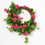 Pink Paradise - Bright Pink Hanging Geranium with French Begonia Leaf & Seeded Eucalyptus Everyday Spring Summer Front Door Wreath