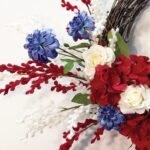 Star Spangled - Red Hydrangea, White Rose & Blue Dahlia with Mimosa Branch Patriotic American Wreath - Image 3
