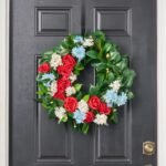 Miss Americana - Red Rose, White Lilac & Blue Daisy Patriotic Front Door Summer Wreath - Image 3