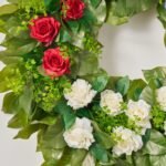 American Beauty Blooms - Red, White & Blue Mini Rose and Dahlia with Real Touch Salal Leaf Front Door Wreath - Image 2