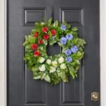 American Beauty Blooms - Red, White & Blue Mini Rose and Dahlia with Real Touch Salal Leaf Front Door Wreath - Image 3