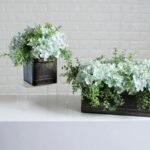 Soft Blue Hydrangea & Mixed Eucalyptus Everyday Floral Arrangement Centerpiece in Metal Tin Window Planter Box - 3 Size Options - Image 3