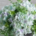 Soft Blue Hydrangea & Mixed Eucalyptus Everyday Floral Arrangement Centerpiece in Metal Tin Window Planter Box - 3 Size Options - Image 5