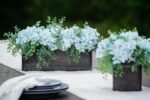 Soft Blue Hydrangea & Mixed Eucalyptus Everyday Floral Arrangement Centerpiece in Metal Tin Window Planter Box - 3 Size Options - Image 2