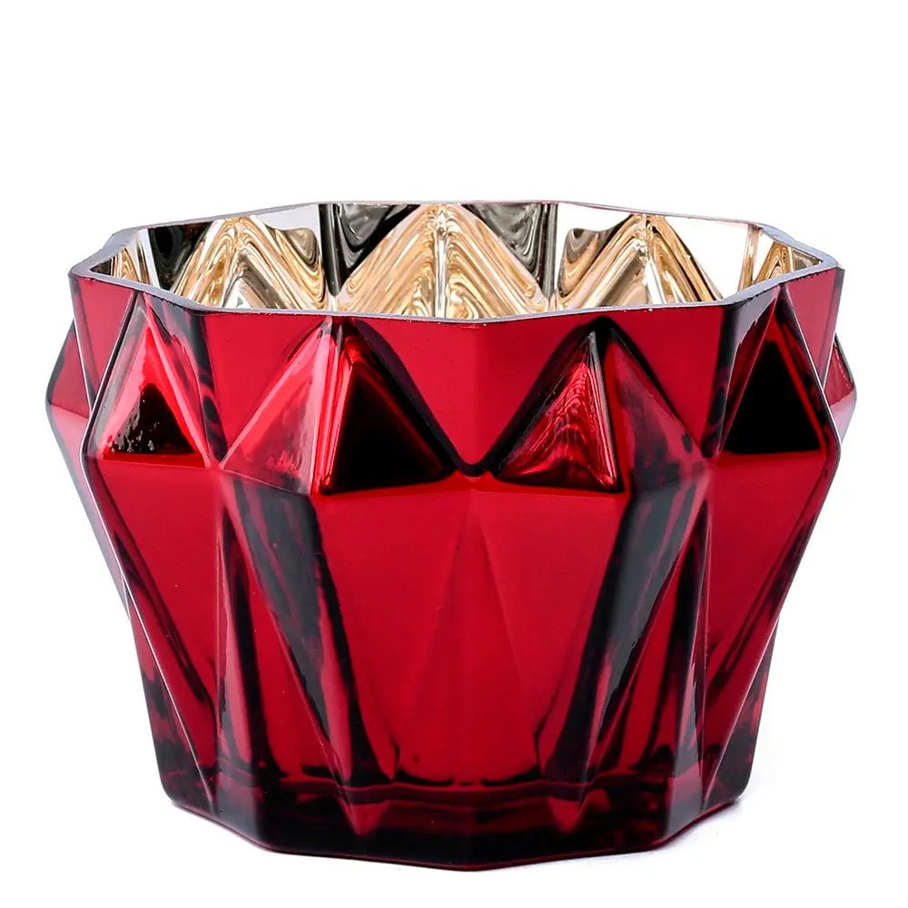 VAS1066_ChristmasRed_GoldGeometricGemStoneRubyFlowerBowlVasePlanterPot Christmas Red & Gold Geometric Gem Stone Ruby Flower Bowl Vase Planter Pot - Image 1