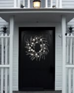 Dark Enchantment - Black & White Velvet Pumpkins with Midnight Eucalyptus Fall Halloween Wreath - Image 5